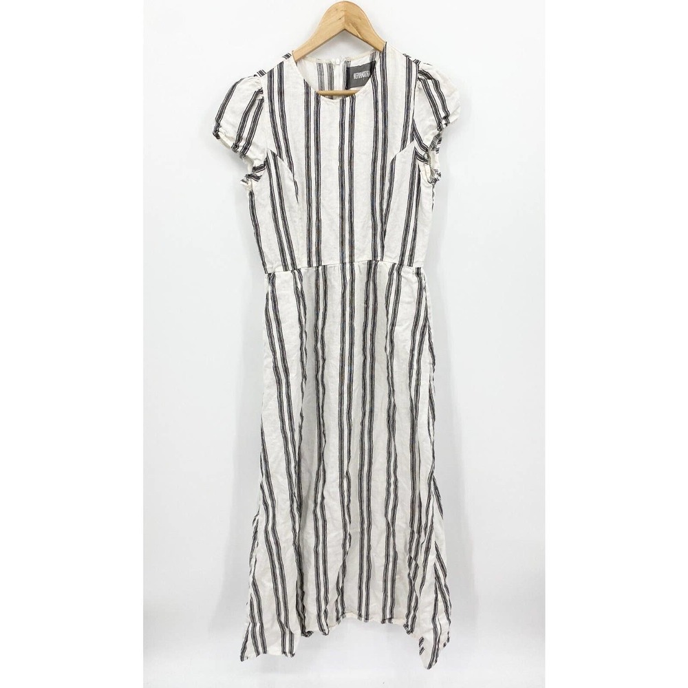 Reformation Dress Womens 8 Striped Cornelia Linen Maxi Short Sleeve Boho Flowy
